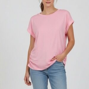 Sampeel Pink Ruched Side Tunic Tee Shirt Basic Women's Size L